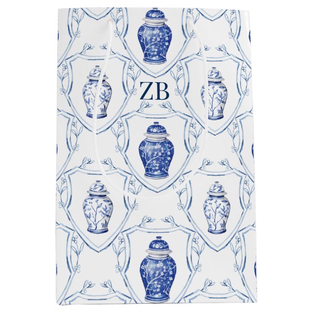 Sac Cadeau Moyen Pot à gingembre bleu et blanc de style chinoiserie (Devant)