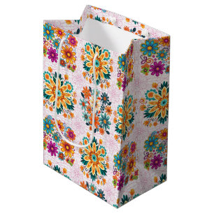 Sac Cadeau Moyen Pots à fleurs multicolores Motif - Rose