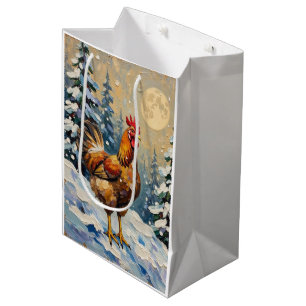 Sac Cadeau Moyen Poulet vintage dans un pays des merveilles de Noël