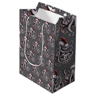 Sac Cadeau Moyen Poulpe de Noël Fête Chapeau de Père Noël Xmas