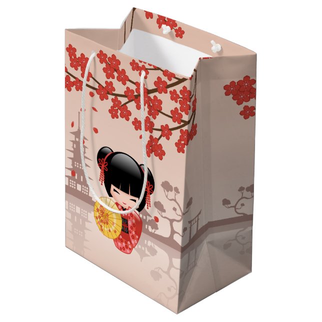 Sac Cadeau Moyen Poupée rouge Sakura Kokeshi - Geisha japonais (Dos Angle)
