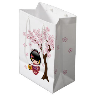 Sac Cadeau Moyen Poupée Sakura Kokeshi - jolie fille japonaise Geis