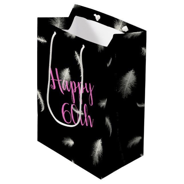 Sac cadeau moyen pour 60 ans avec plumes (Devant Angle)