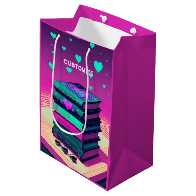 Sac Cadeau Moyen Pour L'Amour Des Livres Rose (Devant Angle)