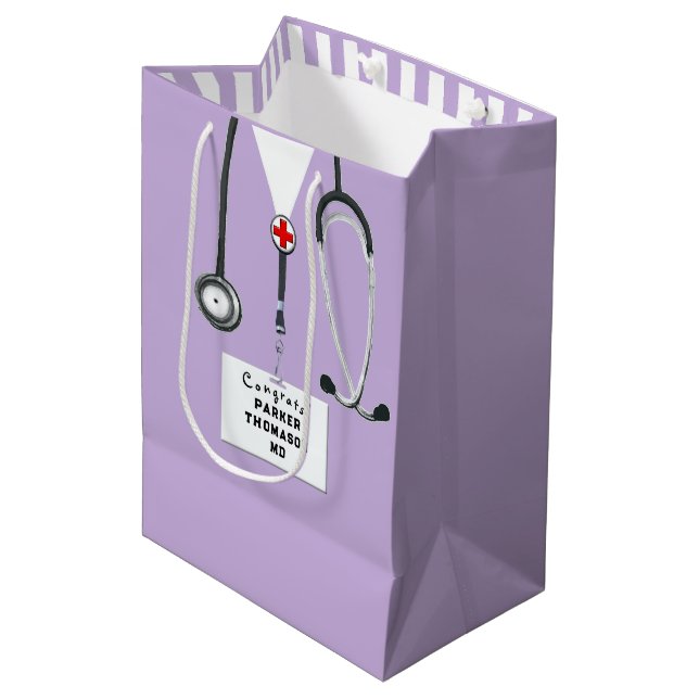 Sac cadeau moyen pour médecin personnalisé (Devant Angle)