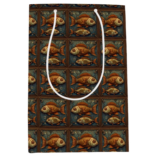 Sac Cadeau Moyen PP 572 Poissons de Steampunk 2 de 3 (Devant)