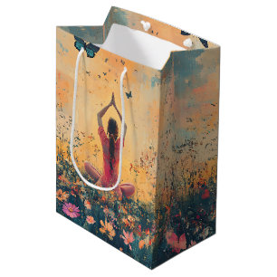 Sac Cadeau Moyen Prairie du Coucher de Soleil Méditation avec Papil