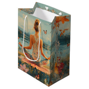 Sac Cadeau Moyen Prairie du Coucher de Soleil Méditation avec Papil