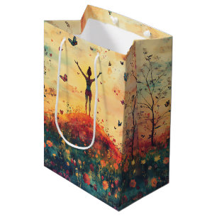 Sac Cadeau Moyen Prairie du Coucher de Soleil Méditation avec Papil