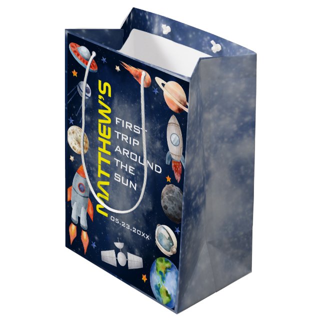 Sac Cadeau Moyen Premier anniversaire dans l'espace (Dos Angle)