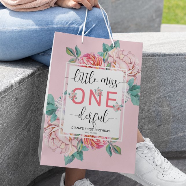 Sac Cadeau Moyen Premier anniversaire de la floraison rose (Créateur téléchargé)