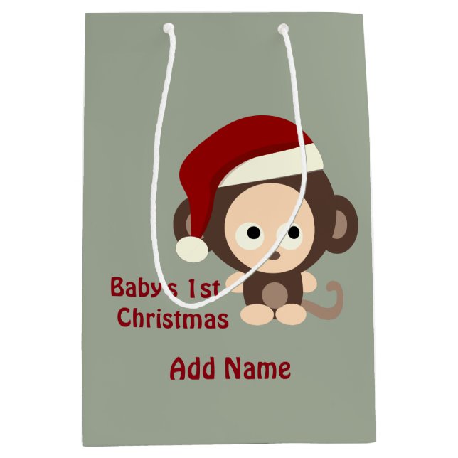 Sac Cadeau Moyen Premier Noël de bébé Père Noël Singe mignon (Devant)