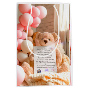 Sac Cadeau Moyen Première année d'anniversaire d'automne fille ours