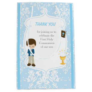Sac Cadeau Moyen Première communion Brunette Hair Boy Merci