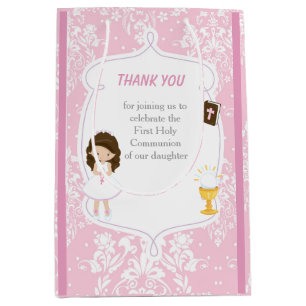 Sac Cadeau Moyen Première Communion Brunette Merci de fille cheveux