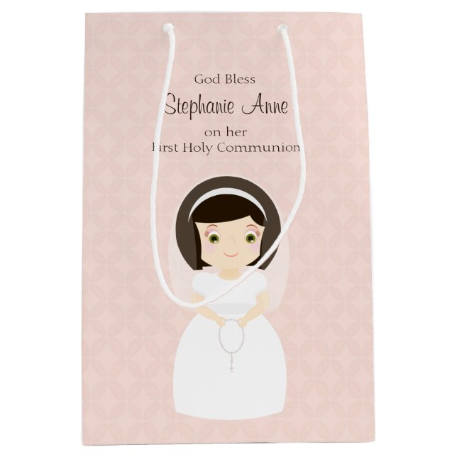 Sac Cadeau Moyen Première Sainte Communion Brunette Girl (Devant)
