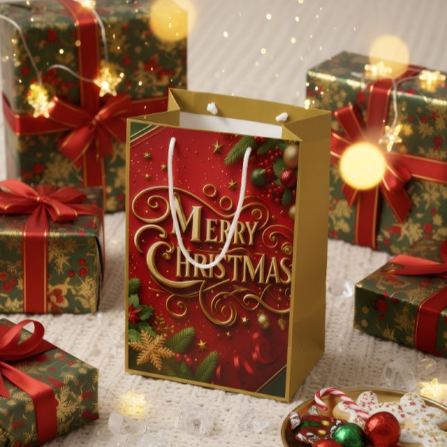 Sac Cadeau Moyen Premium Merry Christmas Gift Bag (Créateur téléchargé)