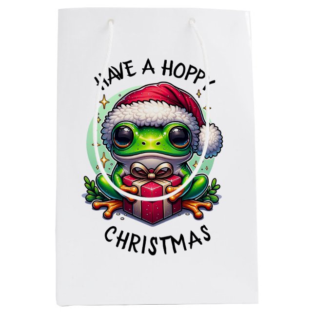 Sac Cadeau Moyen Prenez un Noël Hoppy | Pun de grenouille (Devant)