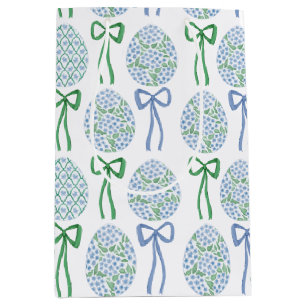 Sac Cadeau Moyen Préppy Bleu et Vert Vaches et Oeufs de Pâques