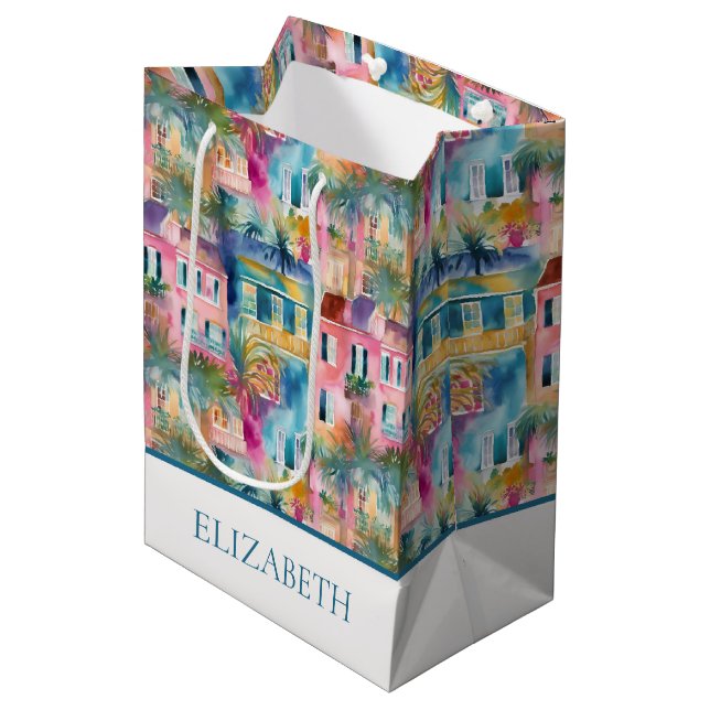 Sac Cadeau Moyen Preppy Charleston Maisons Personnalisées (Devant Angle)