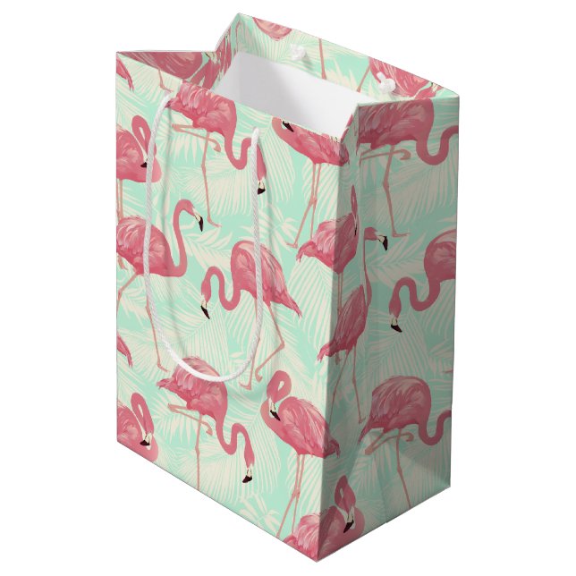 Sac Cadeau Moyen Preppy Chic Elegant Pink Flamingo Motif (Dos Angle)