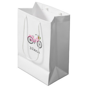 Sac Cadeau Moyen Preppy Pink Bicycle NOM Panier à fleurs Été Amusem