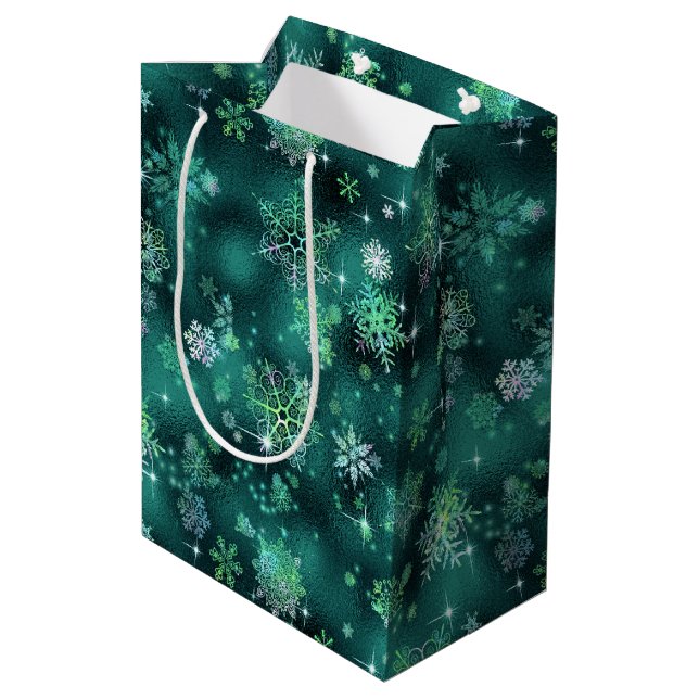 Sac Cadeau Moyen Prettist Snowflakes Motif Green ID846 (Dos Angle)