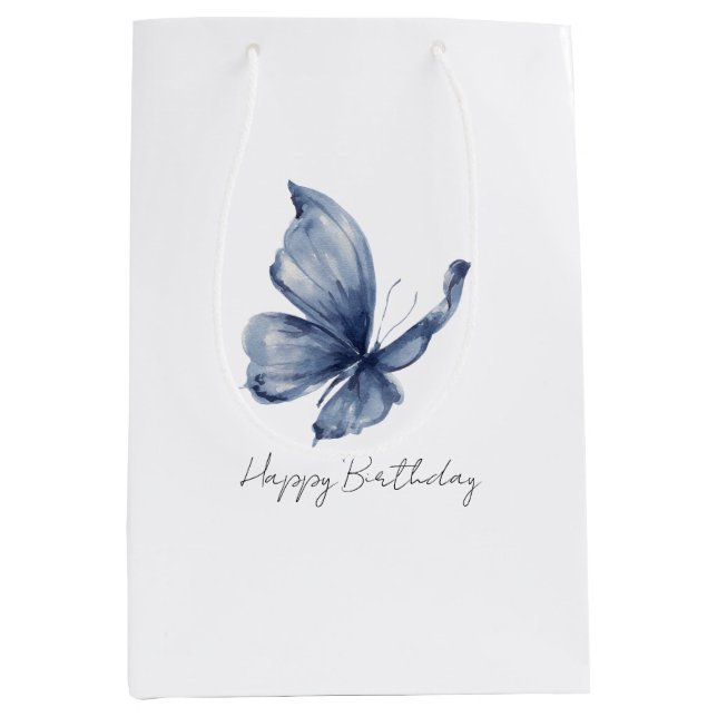 Sac Cadeau Moyen Pretty Blue Butterfly Birthday (Devant)