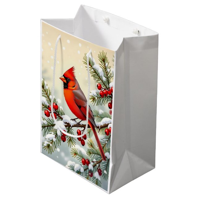 Sac Cadeau Moyen Pretty Christmas Cardinal and Snowflakes Christmas (Devant Angle)