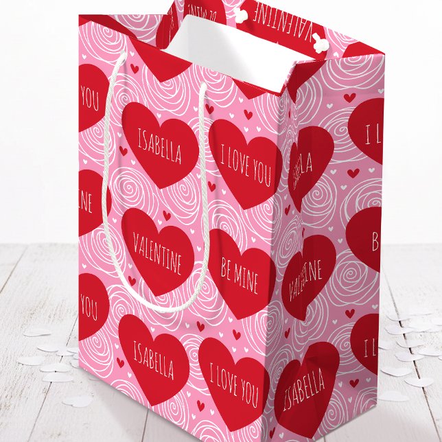 Sac Cadeau Moyen Pretty Love Heart Custom Text Modern Valentines (Créateur téléchargé)