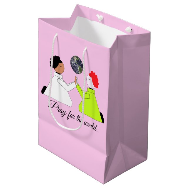 Sac Cadeau Moyen Priez pour le monde : Lavande (Devant Angle)