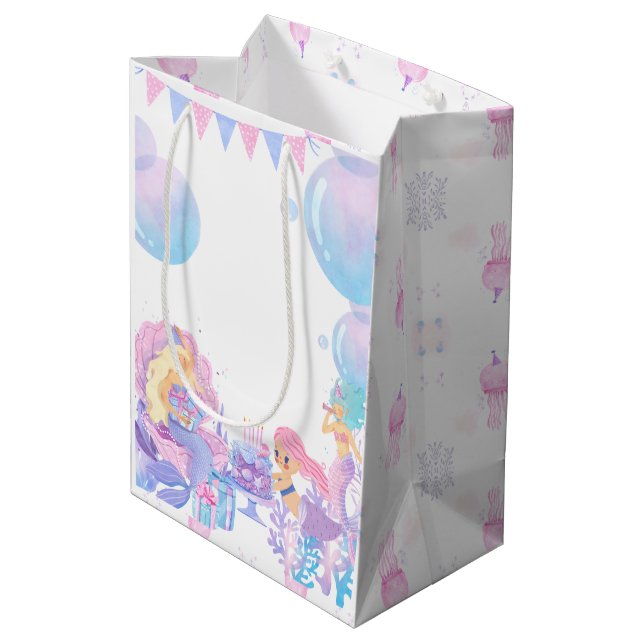 Sac Cadeau Moyen Princess & Mermaid Birthday Invitation Card (Dos Angle)