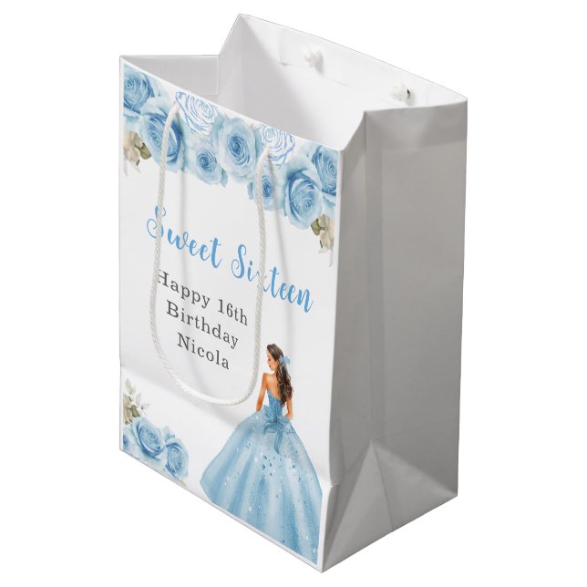 Sac Cadeau Moyen Princesse en Sweet sixteen Robe Bleue (Devant Angle)