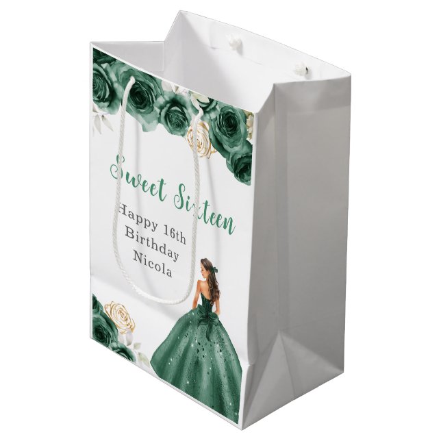 Sac Cadeau Moyen Princesse en Sweet sixteen Robe Verte (Devant Angle)