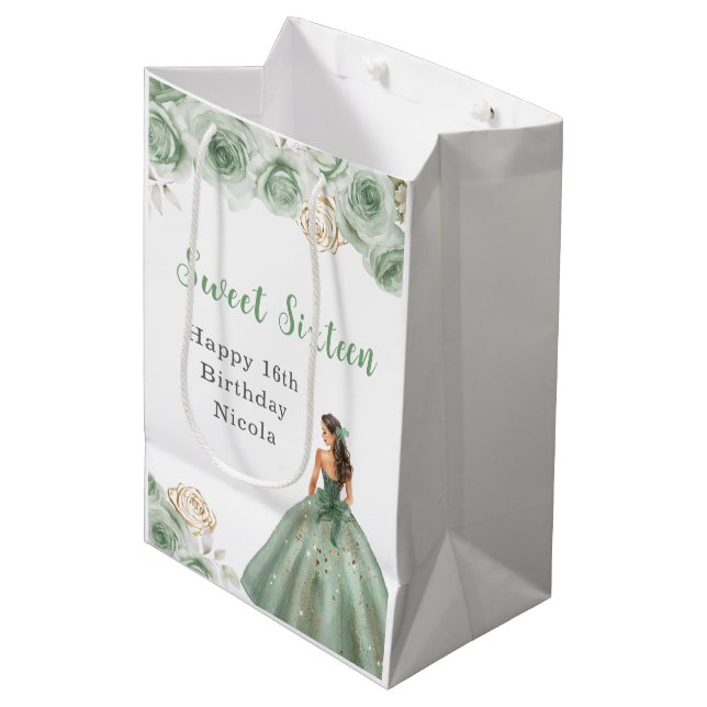 Sac Cadeau Moyen Princesse en Sweet sixteen Robe Verte Anniversaire (Devant Angle)