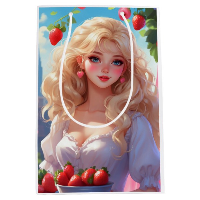 Sac Cadeau Moyen princesse fraise  (Devant)