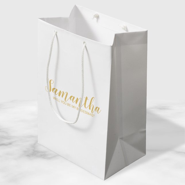 Sac Cadeau Moyen Proposition Bridesmaid | Or de script moderne (Créateur téléchargé)