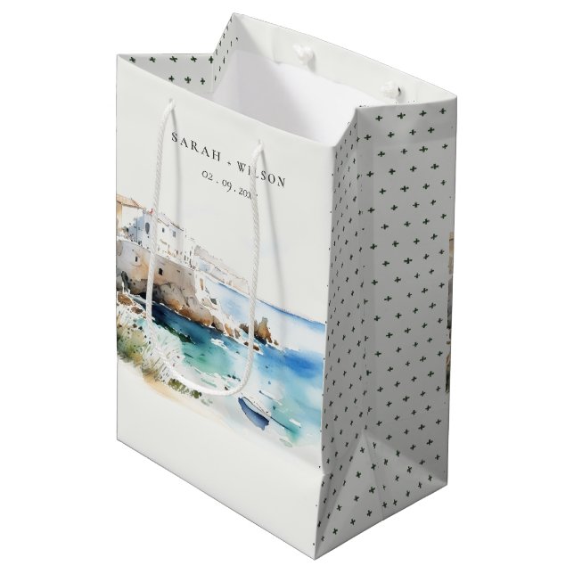 Sac Cadeau Moyen Puglia, Italy Watercolor Landscape Wedding (Devant Angle)