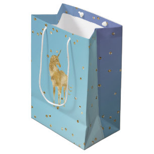 Sac Cadeau Moyen Purple Aqua Gold Sparkle Unicorn