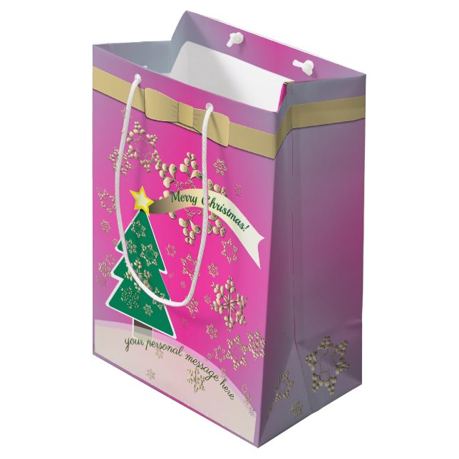 Sac Cadeau Moyen Purple et SnowyBronze"Joyeux Noël" (Devant Angle)