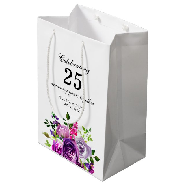 Sac Cadeau Moyen Purple Floral Elegant  Wedding  (Dos Angle)