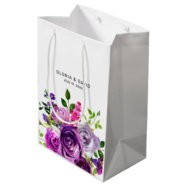 Sac Cadeau Moyen Purple Floral Elegant  Wedding  (Dos Angle)