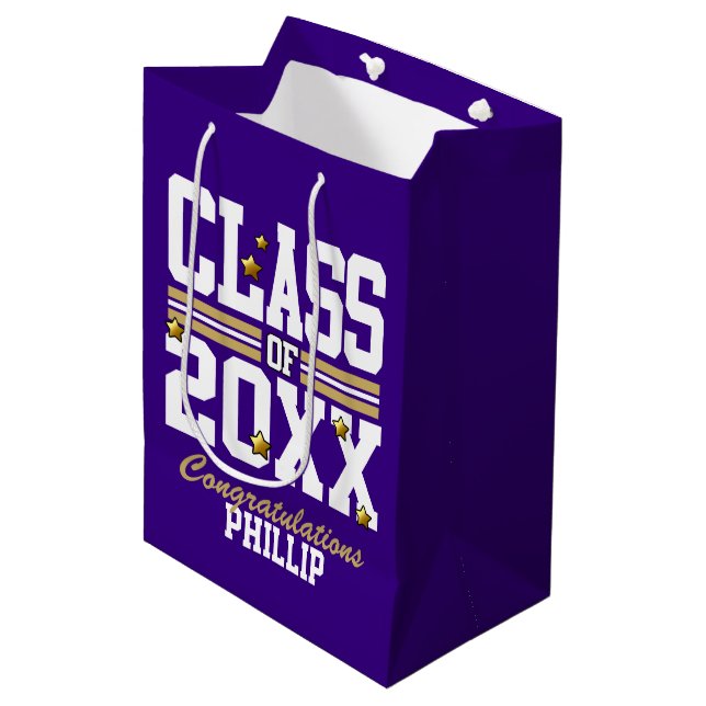 Sac Cadeau Moyen Purple|Gold Graduated Class Year (Devant Angle)