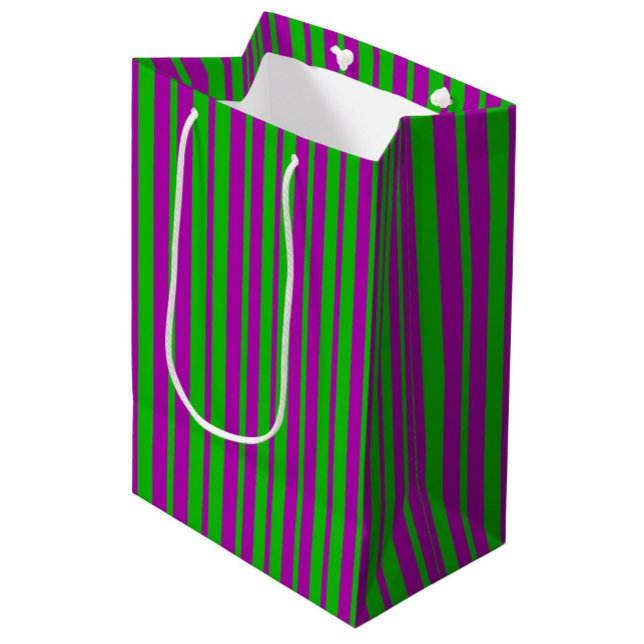 Sac Cadeau Moyen Purple Green Stylish Stripes Pattern Design  (Créateur téléchargé)