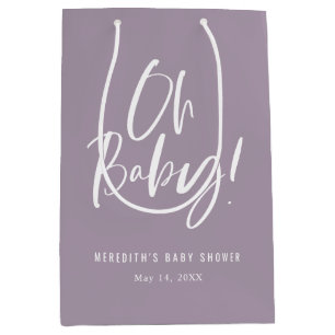 Sac Cadeau Moyen Purple Oh Baby Simple Baby shower de calligraphie