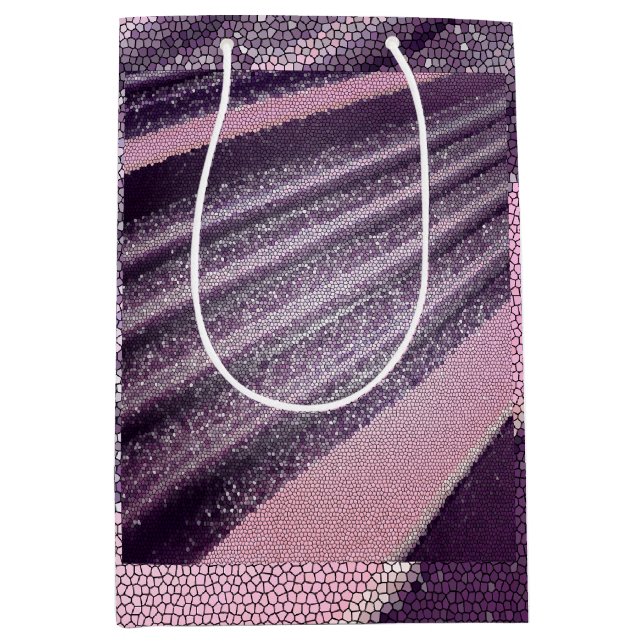 Sac Cadeau Moyen Purple pink abstract stripes with elegant sparkle (Devant)