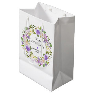 Sac Cadeau Moyen Purple Rose Floral Rustic Wreath 100e anniversaire
