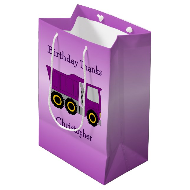 Sac Cadeau Moyen Purple Truck Design Personalised (Devant Angle)