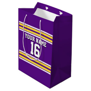 Sac Cadeau Moyen Purple with Yellow White Stripes Team