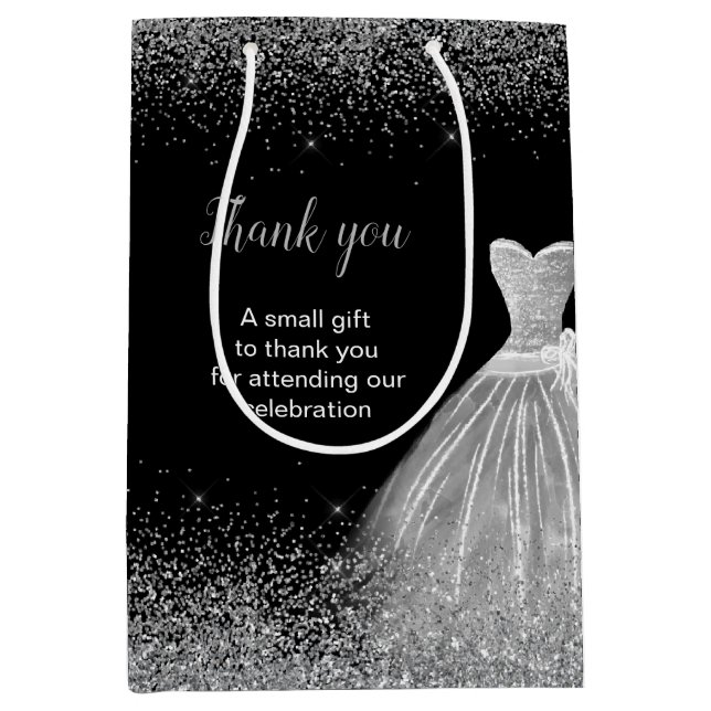 Sac Cadeau Moyen Quinceanera Robe Argent Parties scintillant Faux (Devant)